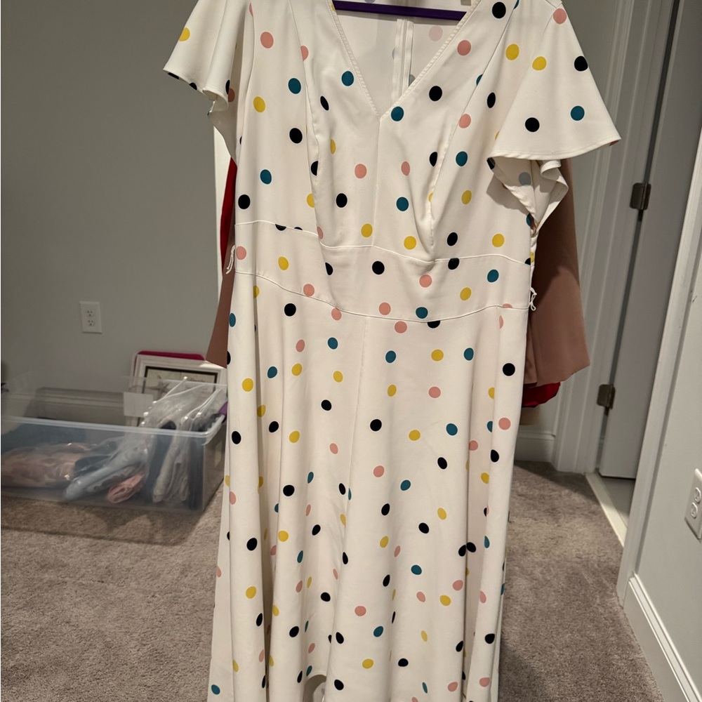 Lane Bryant White Maxi Dress with Multicolor Polka Dots